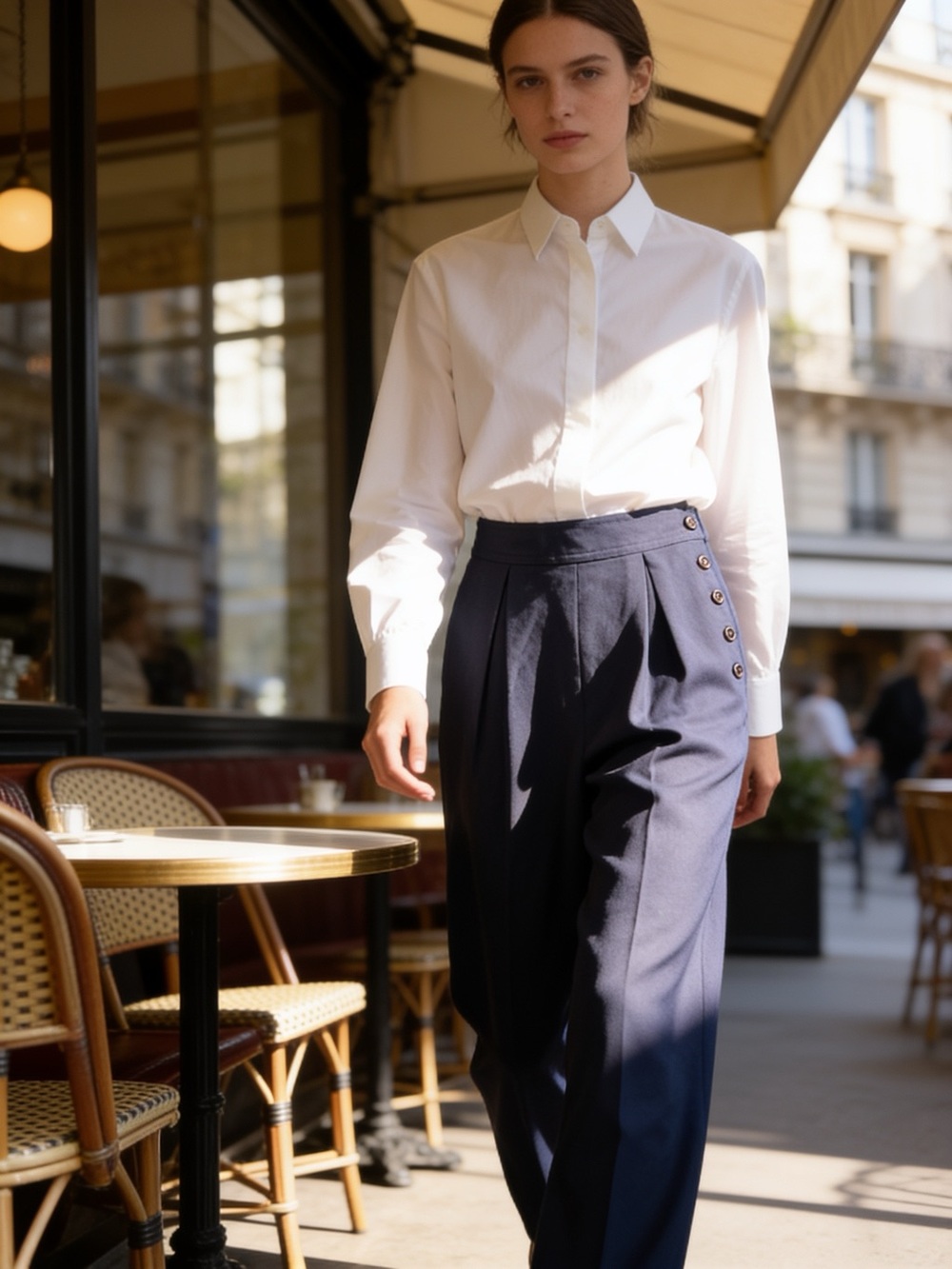 Christian Dior Navy High-Waist Pleated Pants with Side Buttons business size 2